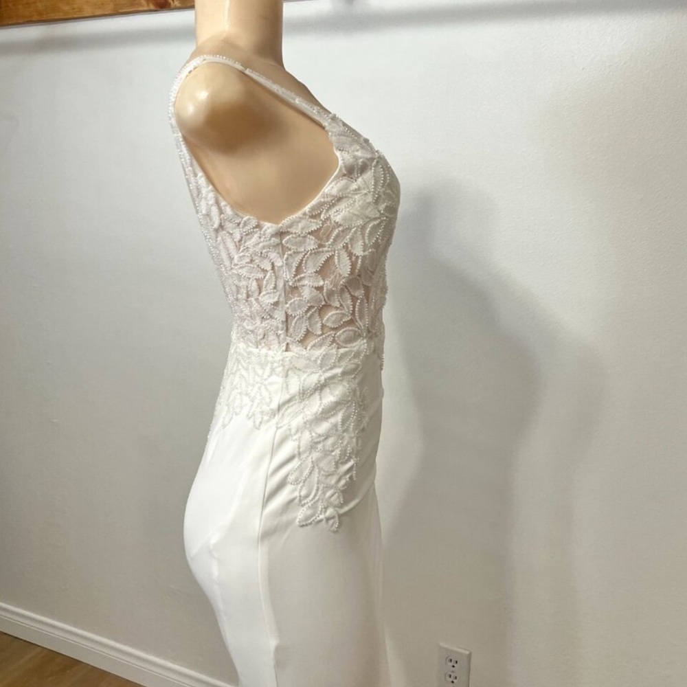 Lulu’s Remarkably Romantic White Sheer Mesh Beaded Maxi Wedding Dress - Picture 4 of 8